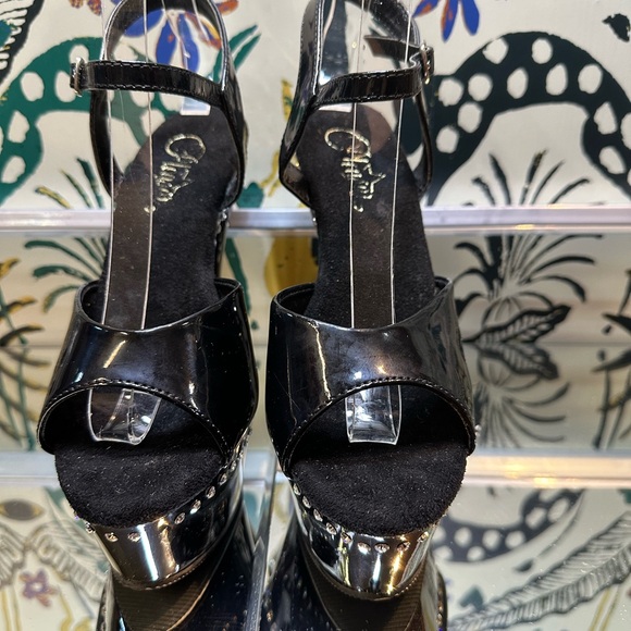 Pleaser Kiss209LS Elegant Black Platform Heels with Rhinestone - Picture 2 of 6